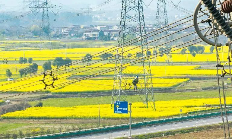 国家电网安徽省电力有限公司工作人员检修±800千伏复奉线安徽段。