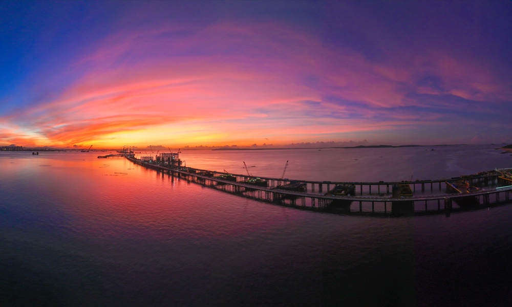 近日拍摄的厦金大桥（厦门段）建设现场。